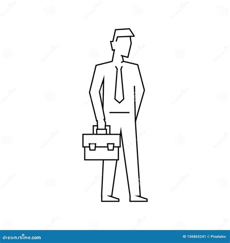 Businessman With Briefcase Outline Illustration Businessman Holding