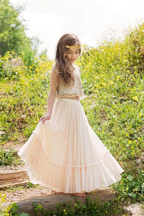 Gold Boho Chic Flower Girl Dress Junior Bridesmaid Dress Etsy