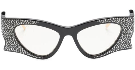 gucci crystal embellished irregular shape sunglasses in black lyst