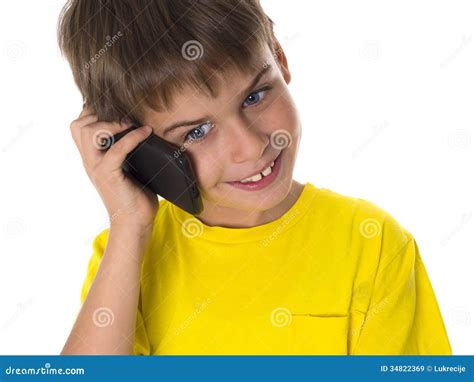 Smiling Boy With Mobile Phone Stock Image Image Of Happy Little