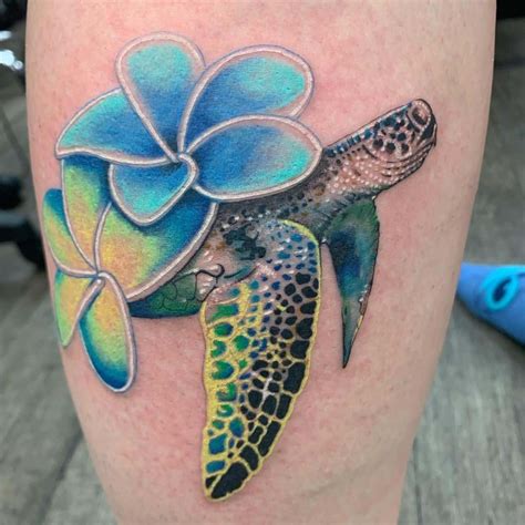Sea Turtle Flower Tattoo