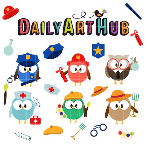Cute Owl Professions Clip Art Set Daily Art Hub