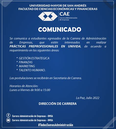 PRÁCTICAS PREPROFESIONALES EN UNIVIDA – Carrera Administración de Empresas