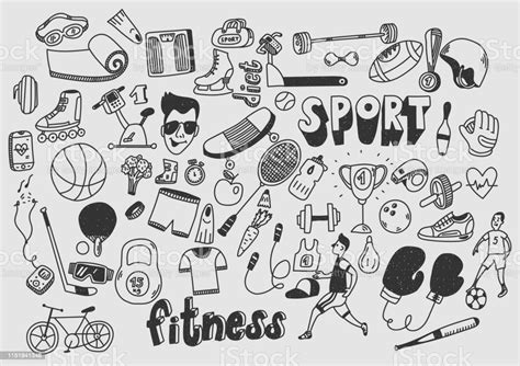 Sport Fitness Mode De Vie Sain Doodle Dessiné À La Main Vecteurs Libres