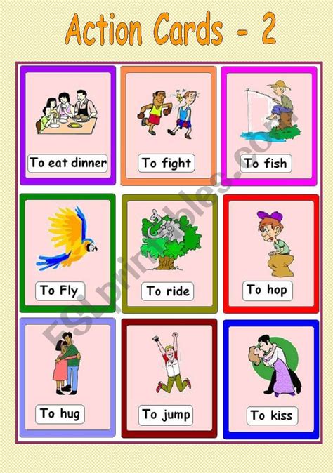 Flash Cards Or Posters For Classroom Action Verbs Esl