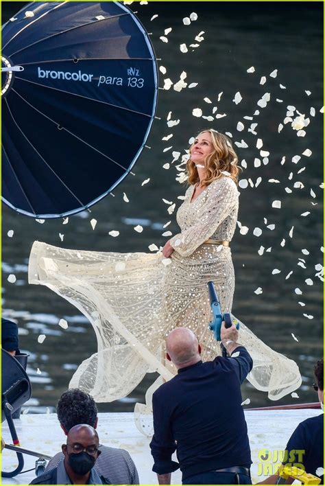 Julia Roberts Glitters In A White Dress While Filming New Lancôme