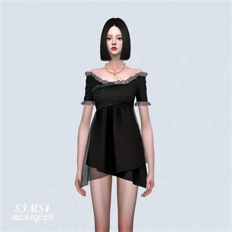 Sims4 Marigold Lily Frill Off Shoulder Mini Dress • Sims 4 Downloads