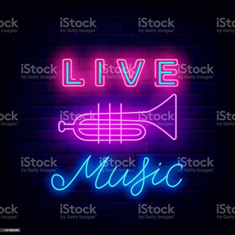 Live Music Neon Signboard Trumpet Icon Classic Musical Concert Shiny