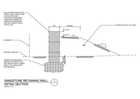 Single Solid Sandstone Block Retaining Wall Detail – Free CAD Blocks in