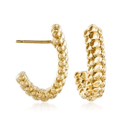 14kt Yellow Gold Beaded J Hoop Earrings 1 2 Ross Simons