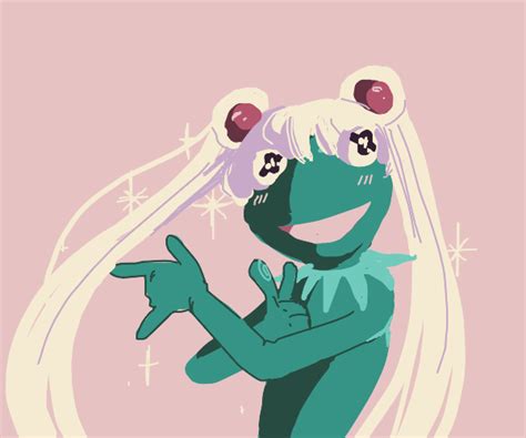 Kermit But Sailor Moon Style Drawception