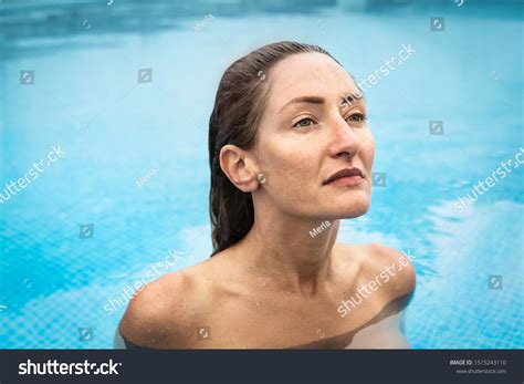 Beautiful Woman Swimming Naked Swimming Pool Stock Photo 1515243110