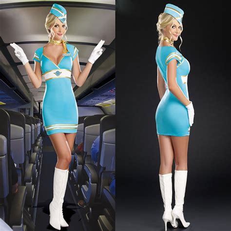 Female Pilots Wear Cosplay Blue Slim Halloween Costume M11384 Airline