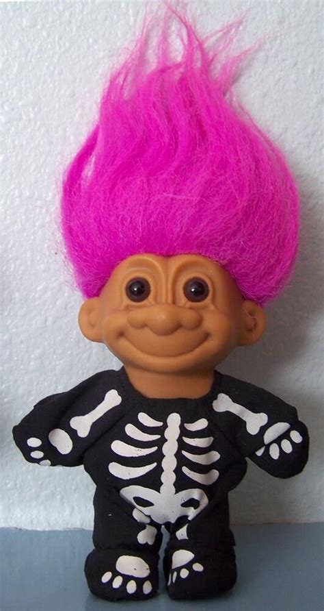 5 russ halloween skeleton troll doll 9 to tip long fushia hair w tag on foot