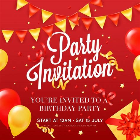 Free Vector Birthday Party Invitation Card Poster Template With