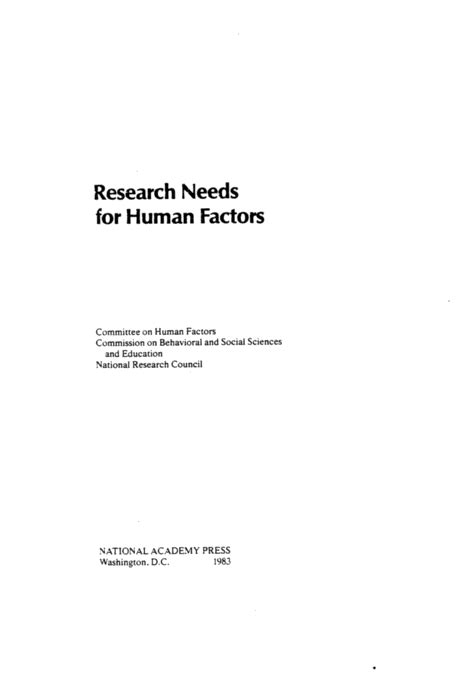Front Matter Research Needs For Human Factors The National Academies Press