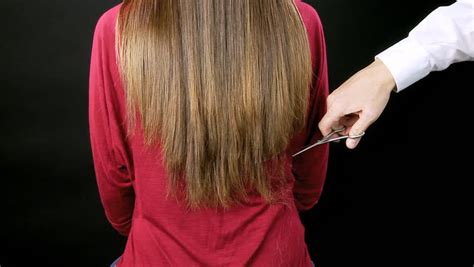 Medium Shot Of Long Hair Being Cut By Hairdresser Stock Footage Video