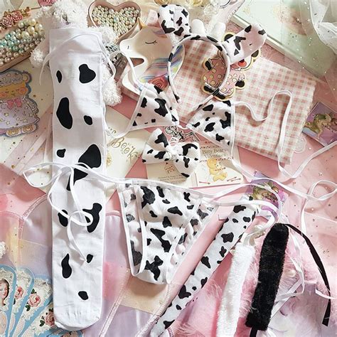 N A Kincosone Sexy Cow Cosplay Costume Kawaii Outfit Anime Mini Milk Bikini Lingerie Set For