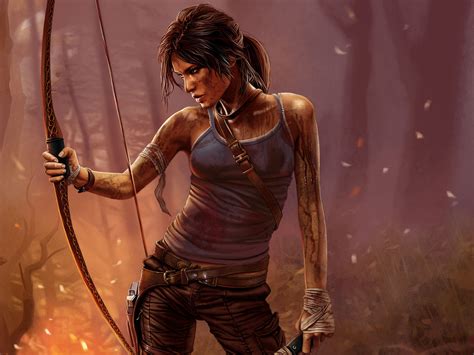 Tomb Raider Lara Croft Pc Game Night Bow Wallpaper Games