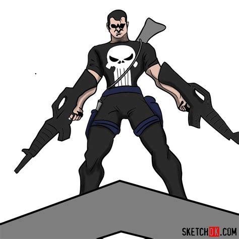 How To Draw The Punisher With Two Submachine Guns Step By Step