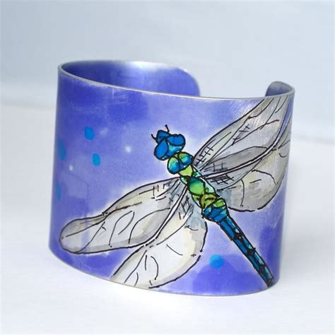 Hand Painted Dragonfly Cuff Dragonfly Hand Illustration Cuff
