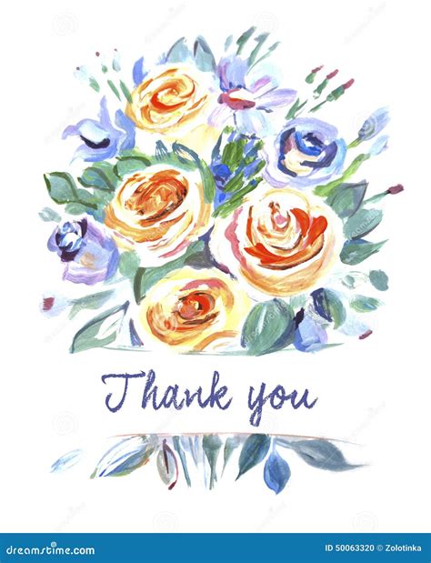 Vector Card With A Bouquet Of Flowers Thank You Stock Vector