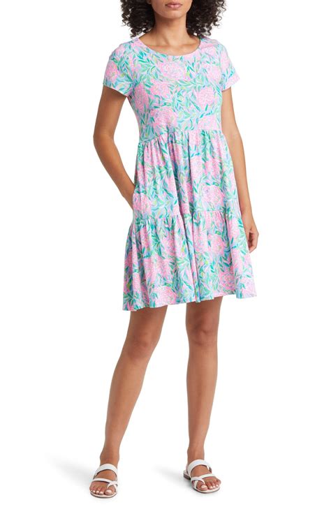 Lilly Pulitzer® Geanna Tiered Short Sleeve Cotton Dress Frenchie Blue
