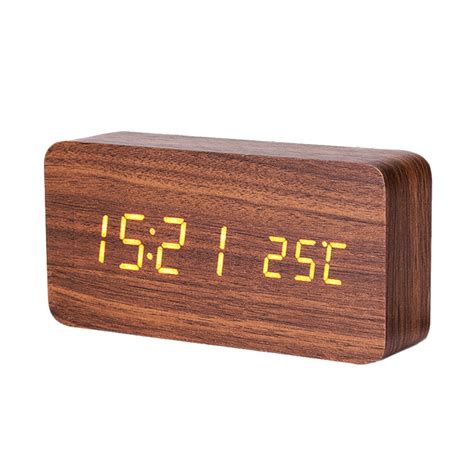 Modern Wooden Wood Led Alarm Clock Calendar Thermometer Without Battery