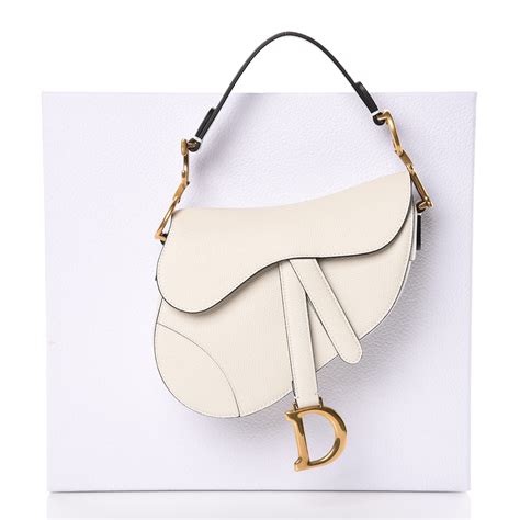 Christian Dior Grained Calfskin Mini Saddle Bag White 394808