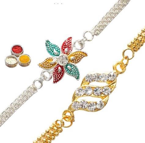 Buy Beautiful Silver And Golden Rakhi Sets Of Rakhis Rakhi Silver