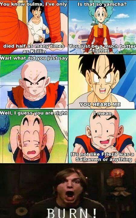 This is one of those dragon ball z memes that reminds you that yamcha and krillin are literally the strongest humans ever. Pin on Dragonball Z memes