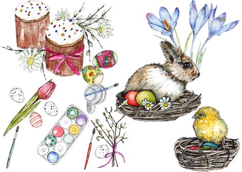 Happy Easter Watercolor Set Illustrations ~ Creative Market