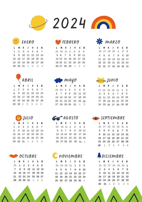 Use This Customizable Calendario Anual 2024 Con Estilo Infantil Alegre