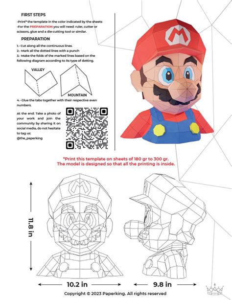 Bust Of Mario Papercraft 3d Pepakura Pdf Template Low Etsy México