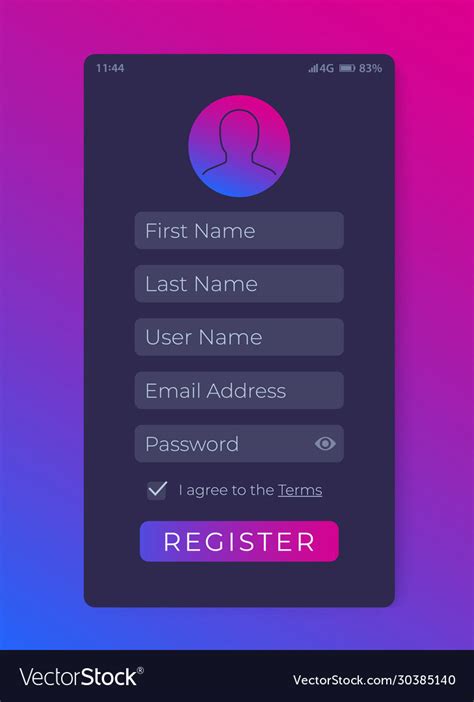 Register Form Mobile Ui Design Royalty Free Vector Image