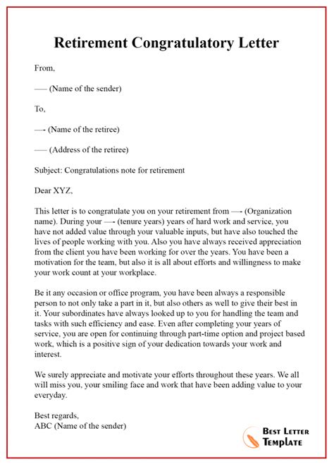 Retirement Congratulations Letter Template Sample And Example