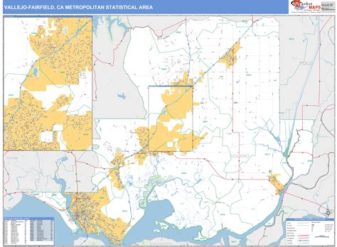 Vallejo-Fairfield, CA Metro Area Wall Map Basic Style by MarketMAPS