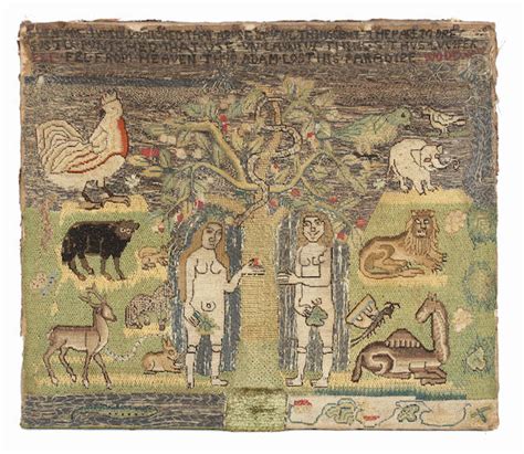 Bonhams A Mid 17th Century Needlework Picture Depicting Adam And Eve