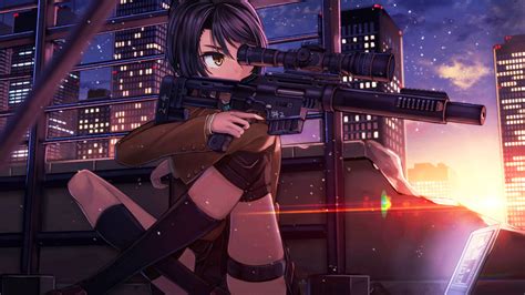 Desktop Wallpaper Anime Sniper Anime Girl Gun Original Hd Image The