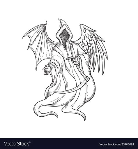 Grim Reaper Or Angel Death With Bird Wing Vector Image