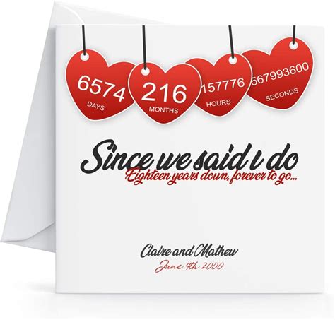 Personalised 18th Wedding Anniversary Card Printed Hearts For Wife Or