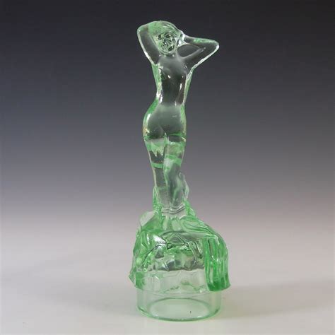Bagley Art Deco Vintage Green Glass Andromeda Nude Lady Figurine 42 75