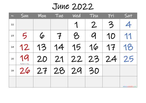 Printable June 2022 Calendar With Holidays Template Ink22m30 Riset