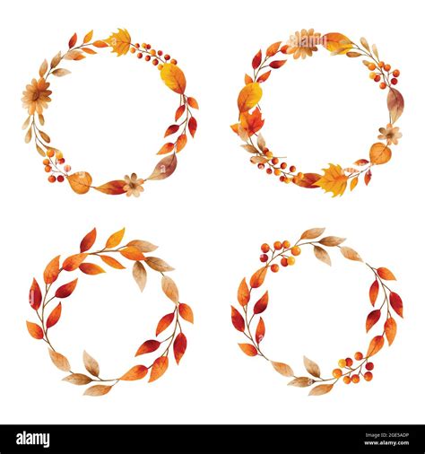 Autumn Leaves Watercolor Wreaths And Frame Border Stock Vector Image