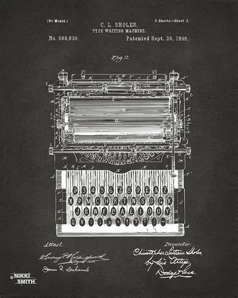 1896 Type Writing Machine Patent Artwork Gray Digital Art By Nikki