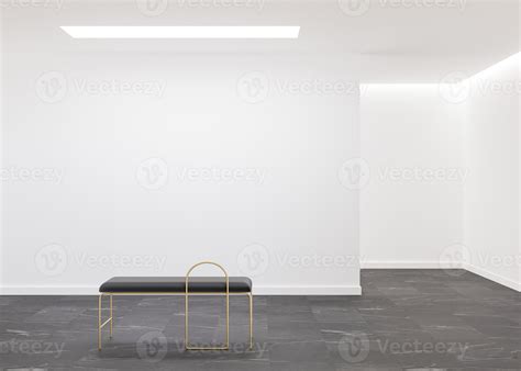 Empty White Wall In Modern Art Gallery Mock Up Interior In Minimalist