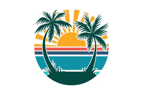 Palm Trees Sunrays Retro Sunset Png Svg Graphic By Sunandmoon