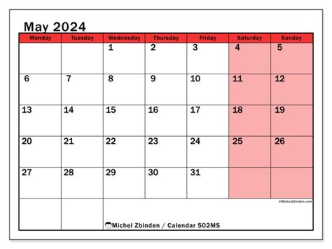 May 2024 Printable Calendar “502ms” Michel Zbinden Bz