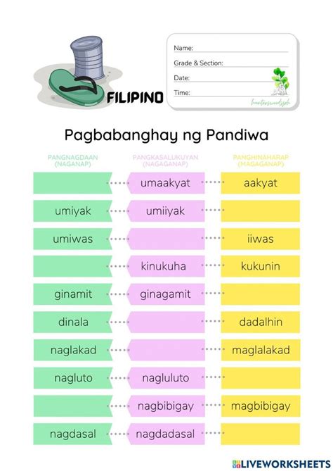 Aspekto Ng Pandiwa Hunterswoodsph Filipino Worksheet Online Activity
