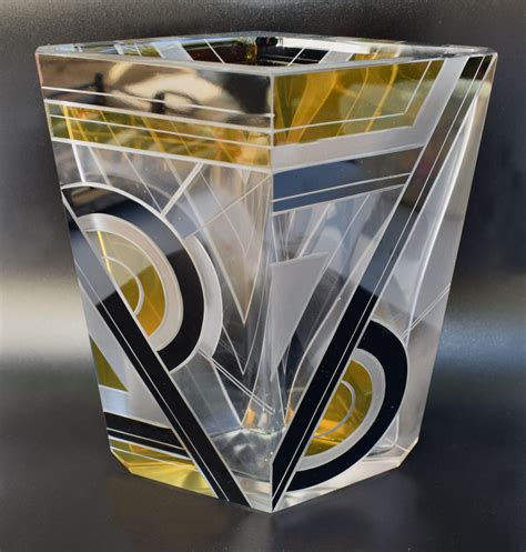 art deco glass and enamel etched vase 697249 uk